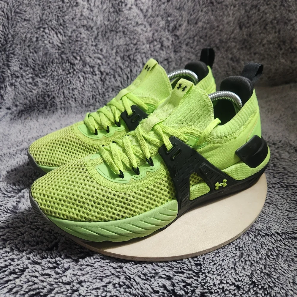 Under Armour Project Rock 4 HOVR Bull Neon Volt Green Black Mens Size 9.5 - Picture 4 of 9